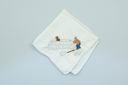 Image of Two figures building a snowhouse, one of a set of 4 embroidered napkins with scenes of Inuit ice life